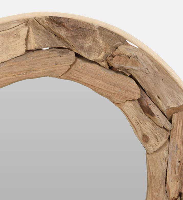 Teak Wood Round Wall Mirror