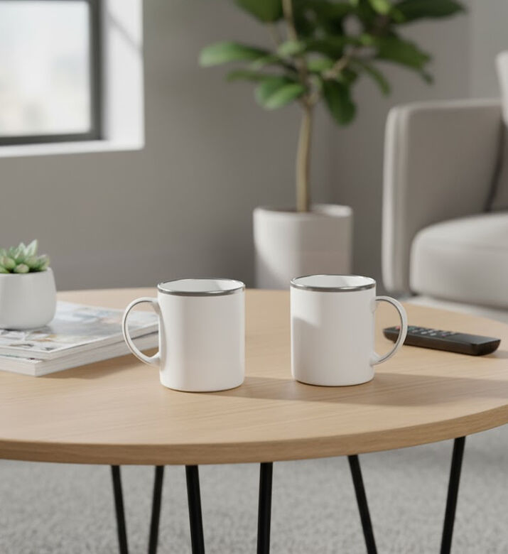 Home Deco and More Silver-rimmed Porcelain Mug, Packshot View