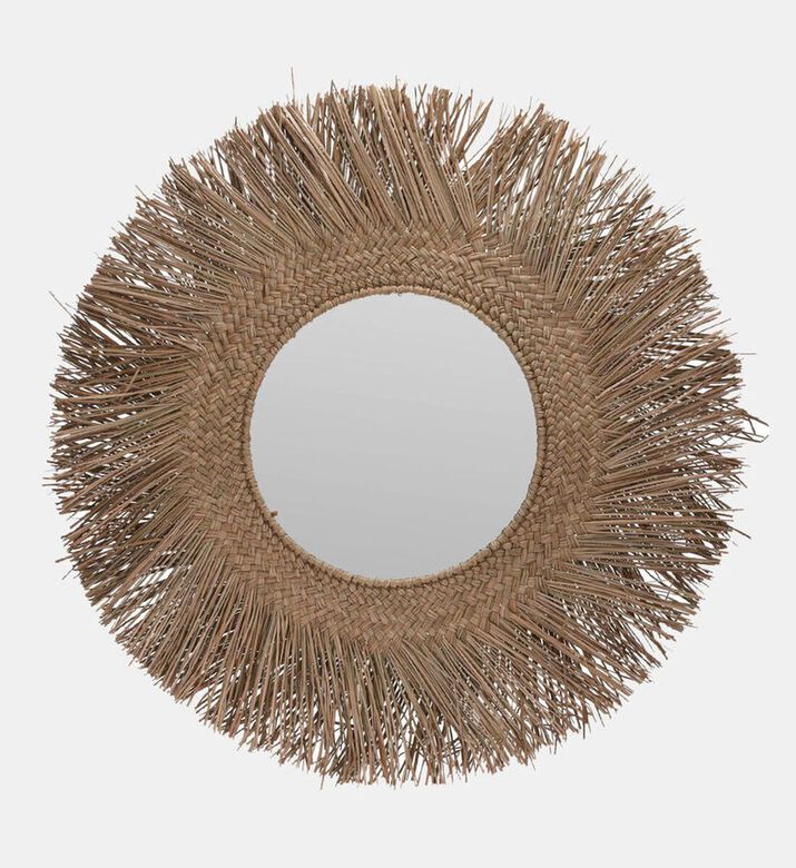 Home Deco and More Reed-frame Round Wall Mirror, Natural, 66-cm, Packshot View