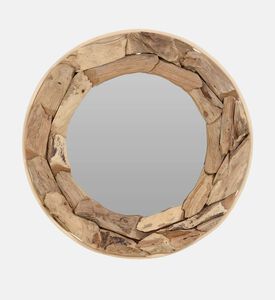 Home and Styling Teak Wood Round Wall Mirror, Packshot View