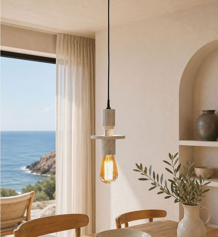 Home Deco and More Lattoo Marble Pendant Lamp, White, 15x15x26-cm, Packshot View