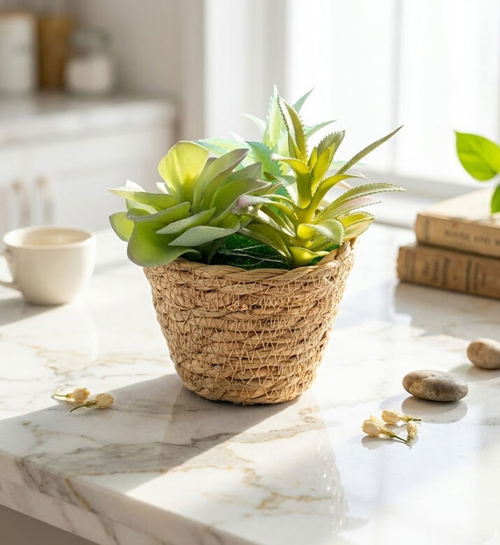 Home Deco and More Seagrass Basket Artificial Succulent Plant, Packshot View