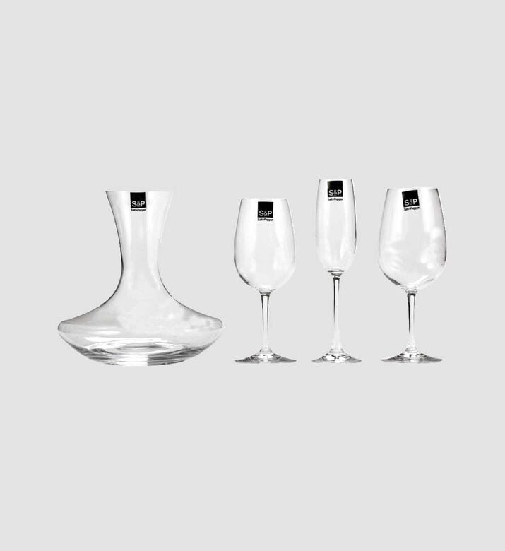 Salt and Pepper Glass White Wine Salute Set, Packshot View Salt and Pepper Glass White Wine Salute Set, Packshot View