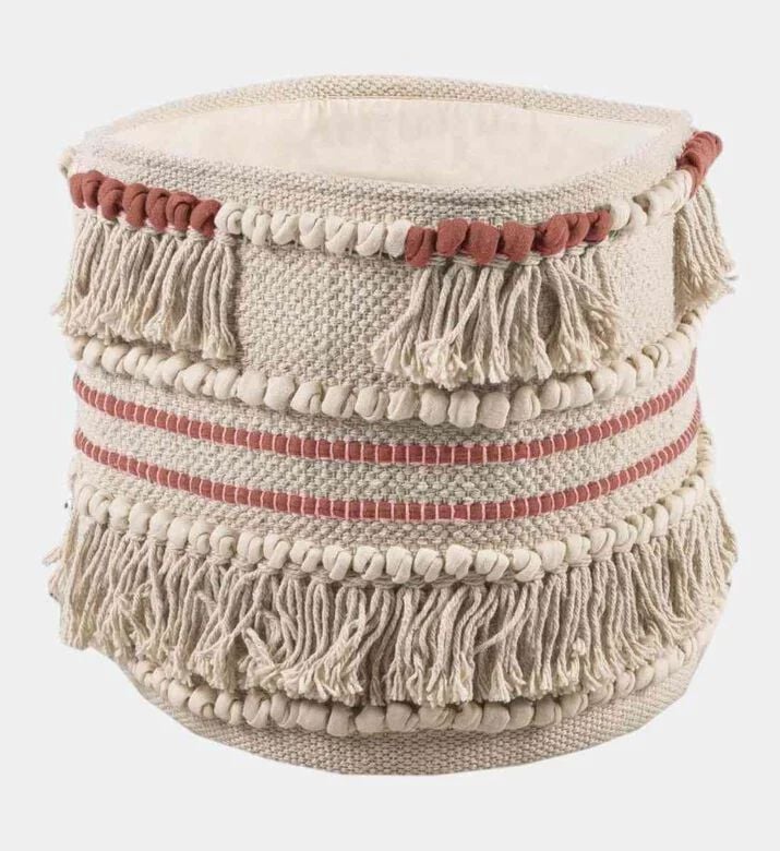 Deko and Co Frill Cotton Basket, Coral, 30x30-cm, Packshot View