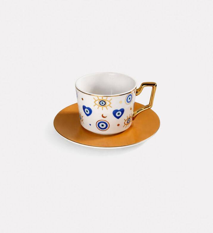 Home Deco and More Porcelain Eye Motif Coffee Cup & Saucer, Packshot View
