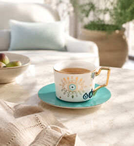Home Deco and More Green Eye Porcelain Coffee Cup & Saucer, Packshot View