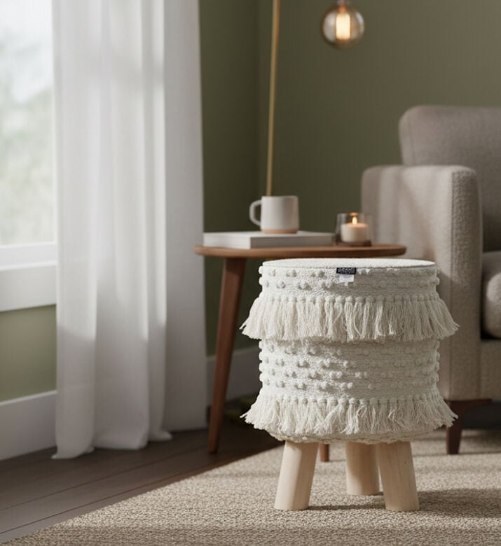 Home Deco and More Shirly Cotton Round Stool, Packshot View Home Deco and More Shirly Cotton Round Stool, Packshot View