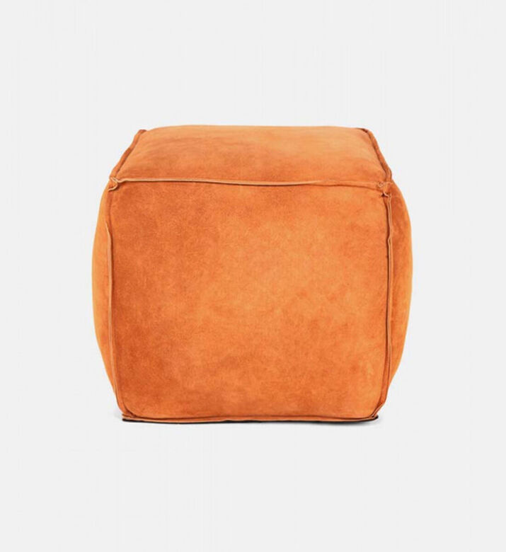 Home Deco and More Cuby Suede Leather Square Pouf, Packshot View