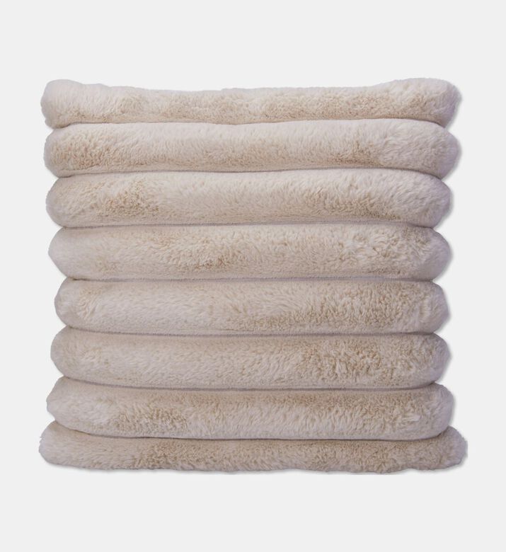 Home Deco and More Horizontal Pleats Plush Square Cushion, Beige, Packshot View