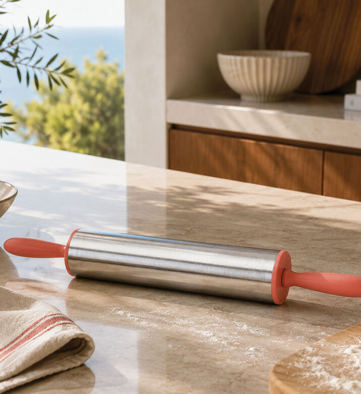 La Cucina Stainless Steel Rolling Pin, Orange, Packshot View