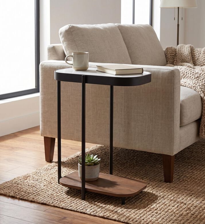 Home Deco and More Glam Wood Top Sofa Side Table, Walnut, 33x47-cm, Packshot View