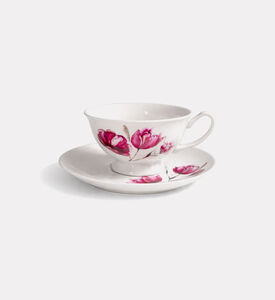 Home Deco and More Tulip-print 6-piece Tea Cup Saucer Set, Packshot View