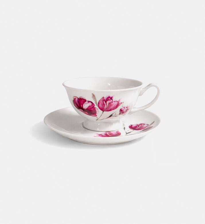Home Deco and More Tulip-print 6-piece Tea Cup Saucer Set, Packshot View