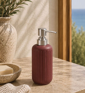 Home Deco and More Stoneware Ribbed Soap Dispenser, Purple, Packshot View