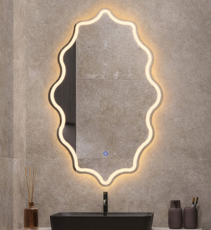 Home Deco and More Round Wave Edge Lighted Bathroom Mirror, Packshot View
