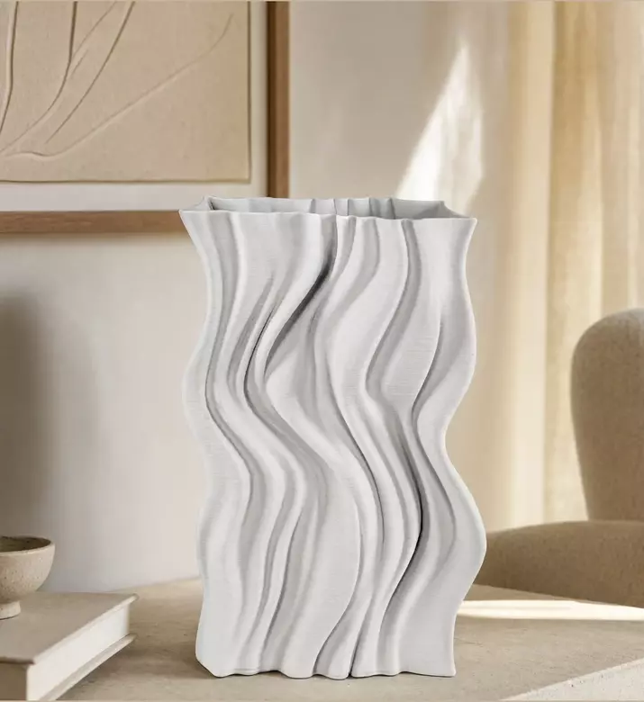 Shishi Ceramic 3d Rectangular Folded Vase, White, 31x13,5x38-cm, Model View
