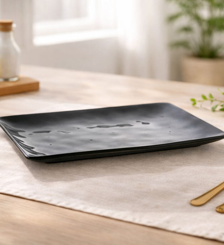 Home Deco and More Porcelain Contrast Rim Rectangular Plate, Packshot View