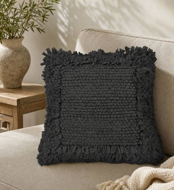Alizea Chindi Square Cushion, Black, 45x45-cm, Model View