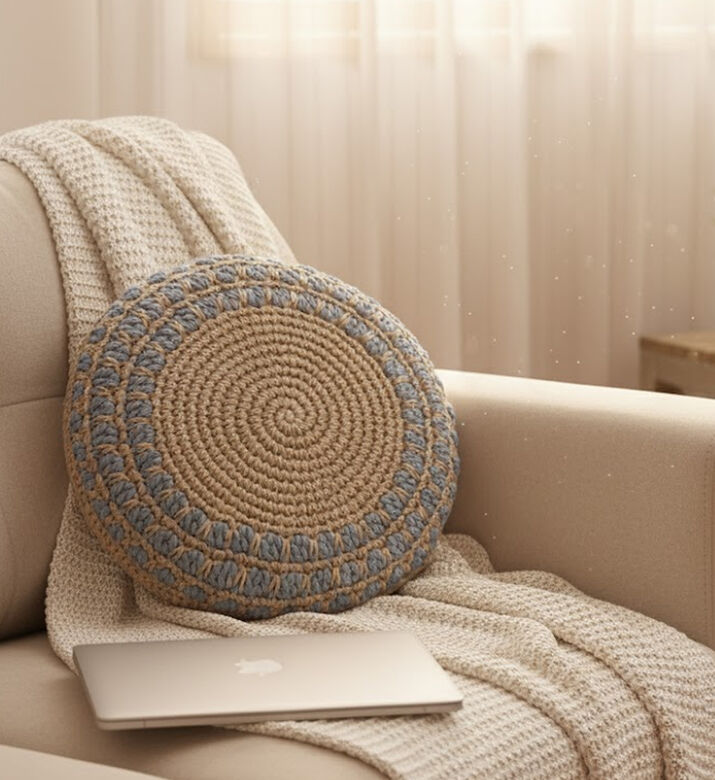 Home Deco and More Jalsa Cotton Round Filled And Vaccumed Cushion, Blue, Packshot View