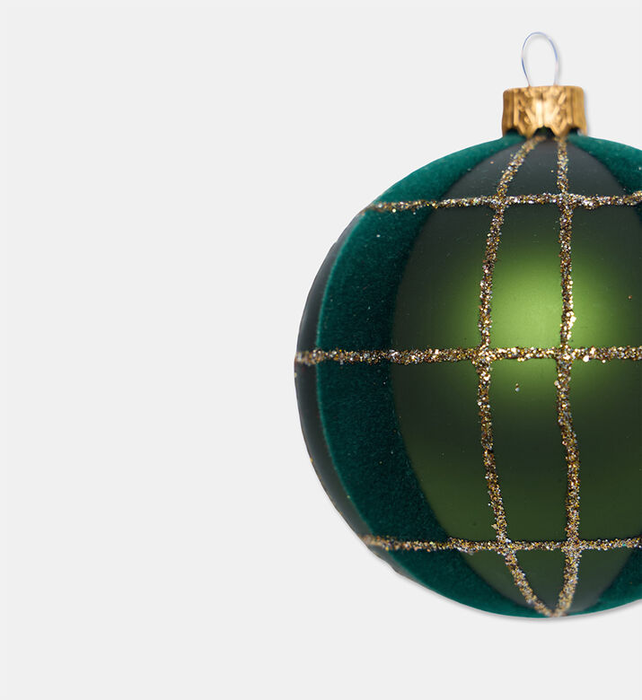 Home Deco and More Glittered Checks Christmas Ball, Green, Packshot View