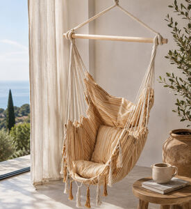 Home Deco and More Polycotton Striped Hanging Chair, Brown, Packshot View