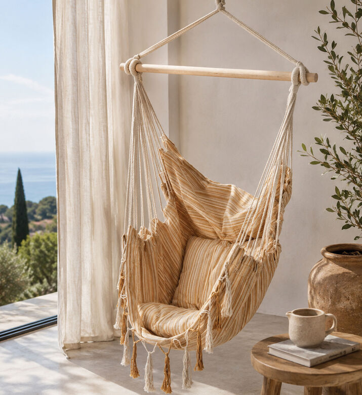 Home Deco and More Polycotton Striped Hanging Chair, Brown, Packshot View