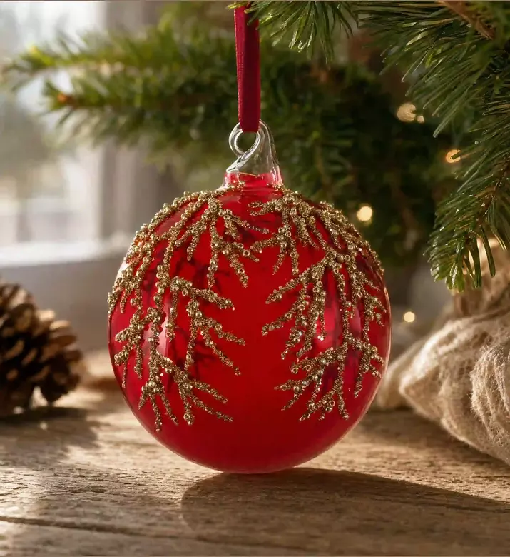Shishi Transparent Glass Ball Beaded Branch, Red, 10-cm, Model View