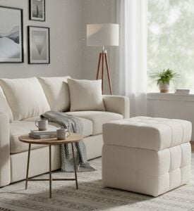 Home Deco and More Removable Lid Storage Pouf, White, Packshot View