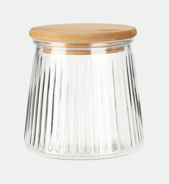 Bamboo Lid Glass Ribbed Jar