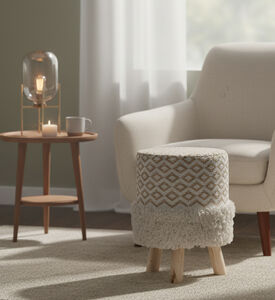Home Deco and More Mila Cotton Fringes Round Stool, Packshot View