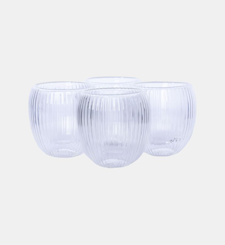 Double Wall Stripe Clear Glass Mug 4-piece Set - 120ml