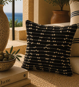 Home and Styling Cotton Embroidered Square Filled And Vaccumed Cushion, Black, 45x45-cm, Packshot View