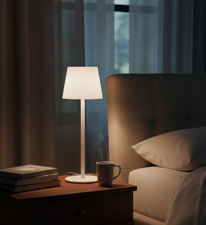 Home Deco and More Built-in Battery Table Lamp, White, 27-cm, Packshot View