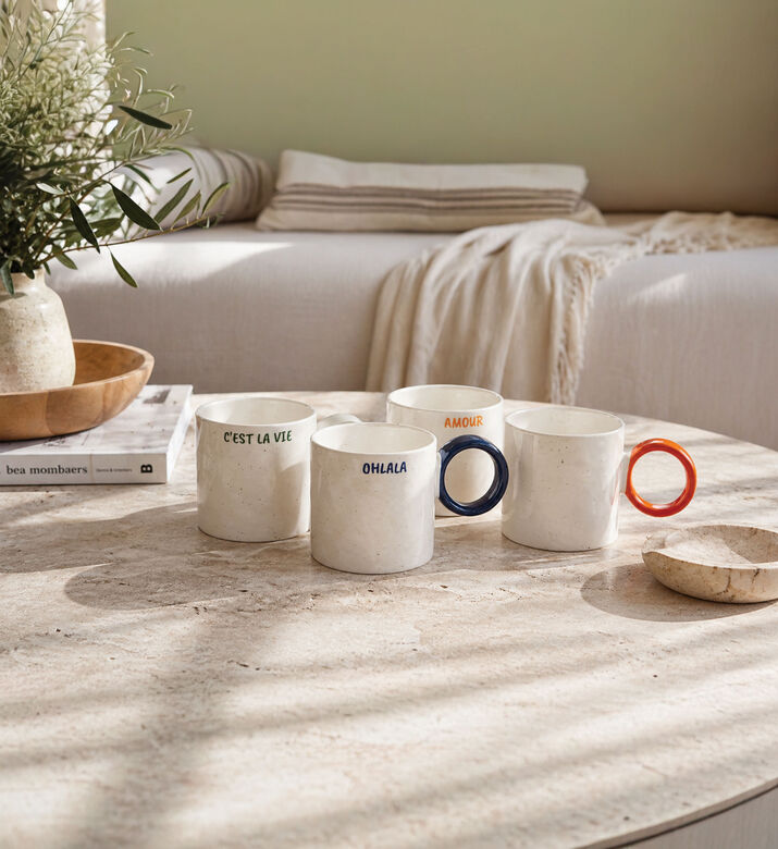 Home Deco and More Printed Bone China Mug 4-piece Set, Packshot View