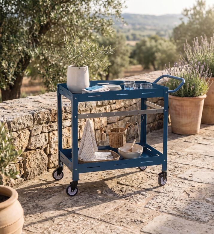 Home Deco and More Zuing Side Handle Outdoor Trolley, Navy, Packshot View