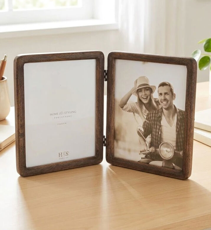 Home Deco and More Mango Wood 2 Photo Foldable Frame, Packshot View