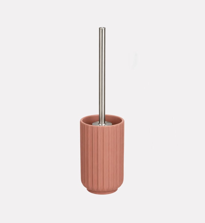 Home Deco and More Stoneware Ribbed Toilet Brush Holder, Pink, Packshot View