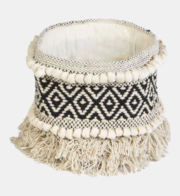 Deko and Co Aborigene Cotton Basket, Black, 20x20-cm, Packshot View