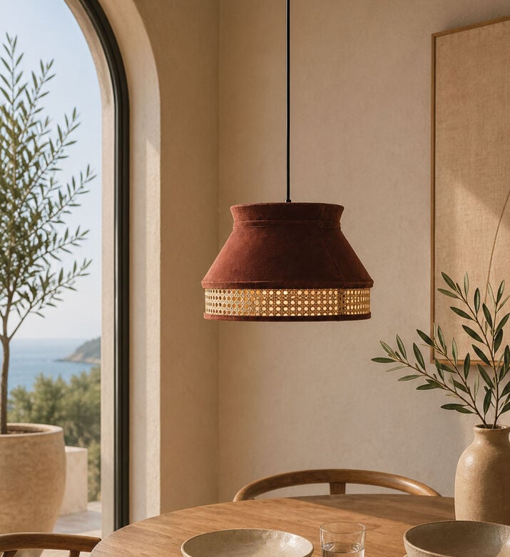 Home Deco and More Velvet Cane Base Pendant Lamp, Packshot View