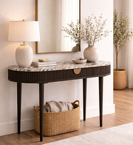 Home Deco and More Oval Marble Top Wood Base Desk, Packshot View