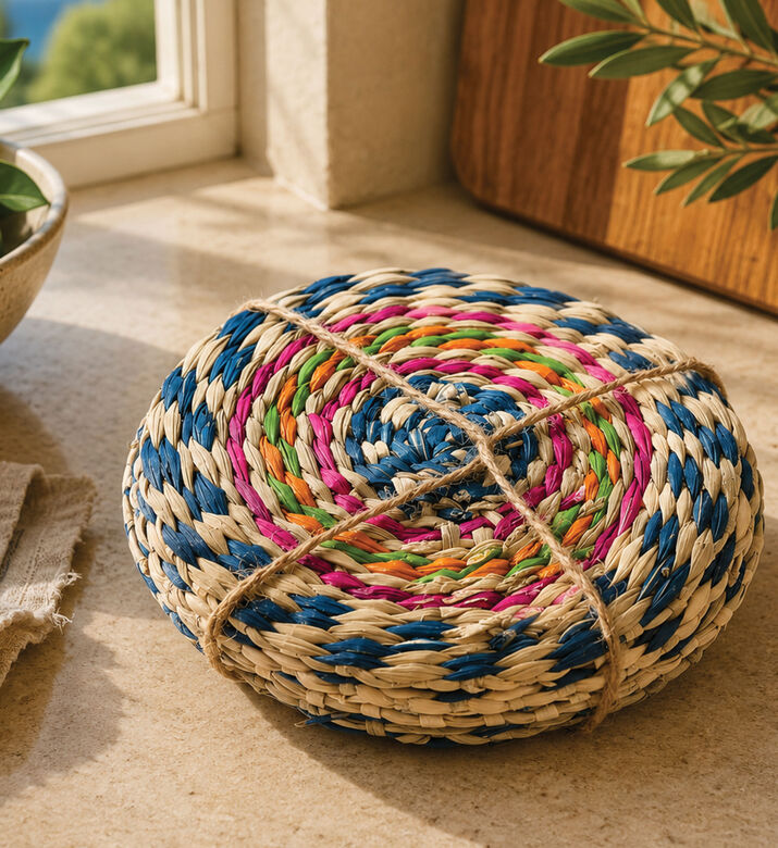 H and S Collection Seagrass Multicolored 4-piece Coaster Set, Packshot View