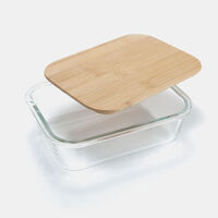 Glass Rectangle Bamboo Lid Container