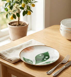 Home Deco and More Coupe Leaf Print Porcelain Plate 4-piece Set - 20.32 Cm, Packshot View