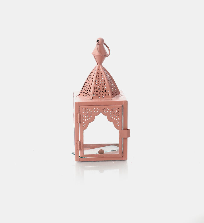 Home Deco and More Iron Glass Panels Lantern, Pink, Packshot View
