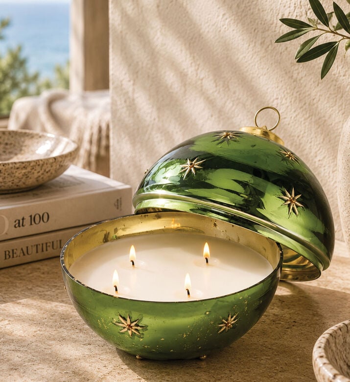 Edg Vetro Spherical Lidded Pot Candle, Green, 18-cm, Packshot View