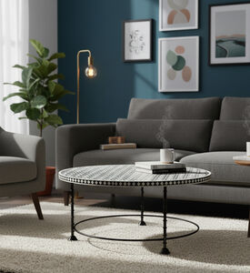 Home Deco and More Chess Round Iron Coffee Table, Packshot View