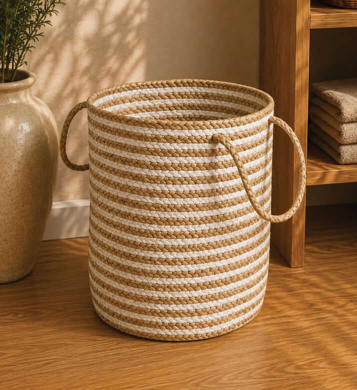 Deko and Co Stripped Jute Basket, White, 30x45-cm, Packshot View
