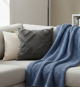 Home and Styling Algo Cotton Filled And Vaccumed Cushion, Dark-blue, Packshot View