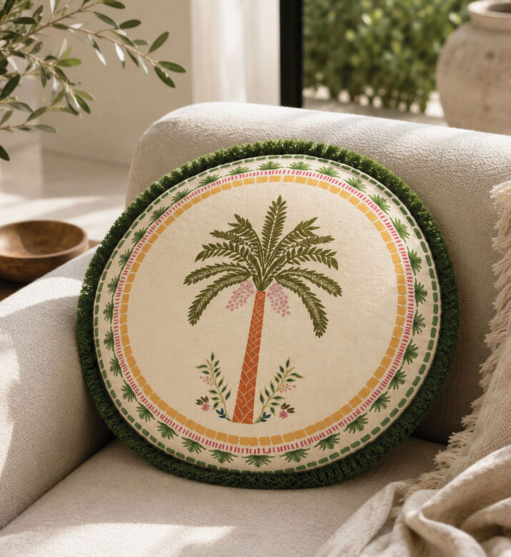 Home Deco and More Palm Design Round Cushion, Packshot View