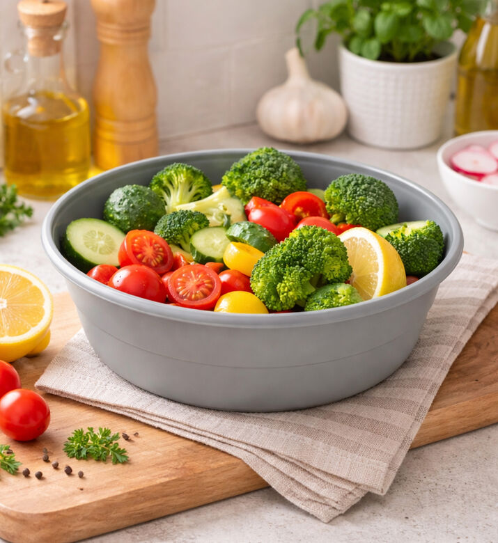 Home Deco and More Plastic Large Round Basin, Grey, 13-l, Packshot View